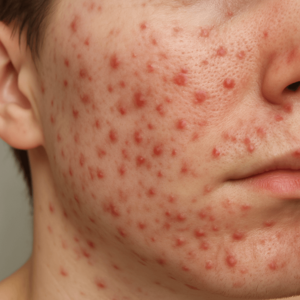 Acne on skin close-up
